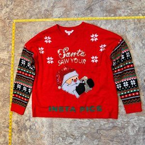 Santa Saw Your Insta Pic Ugly Christmas Sweater Holiday Party Mens L/Womens XXXL